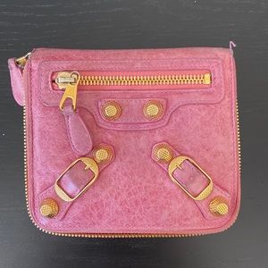 Authentic balenciaga pink leather wallet with gold hardware
